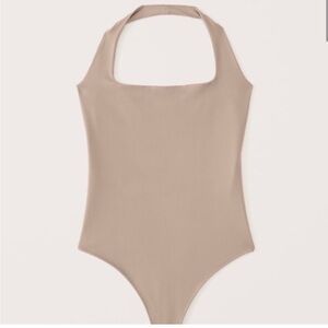 Abercrombie & Fitch Soft A&F Collection Square Neck Halter Bodysuit Tan Sz Large